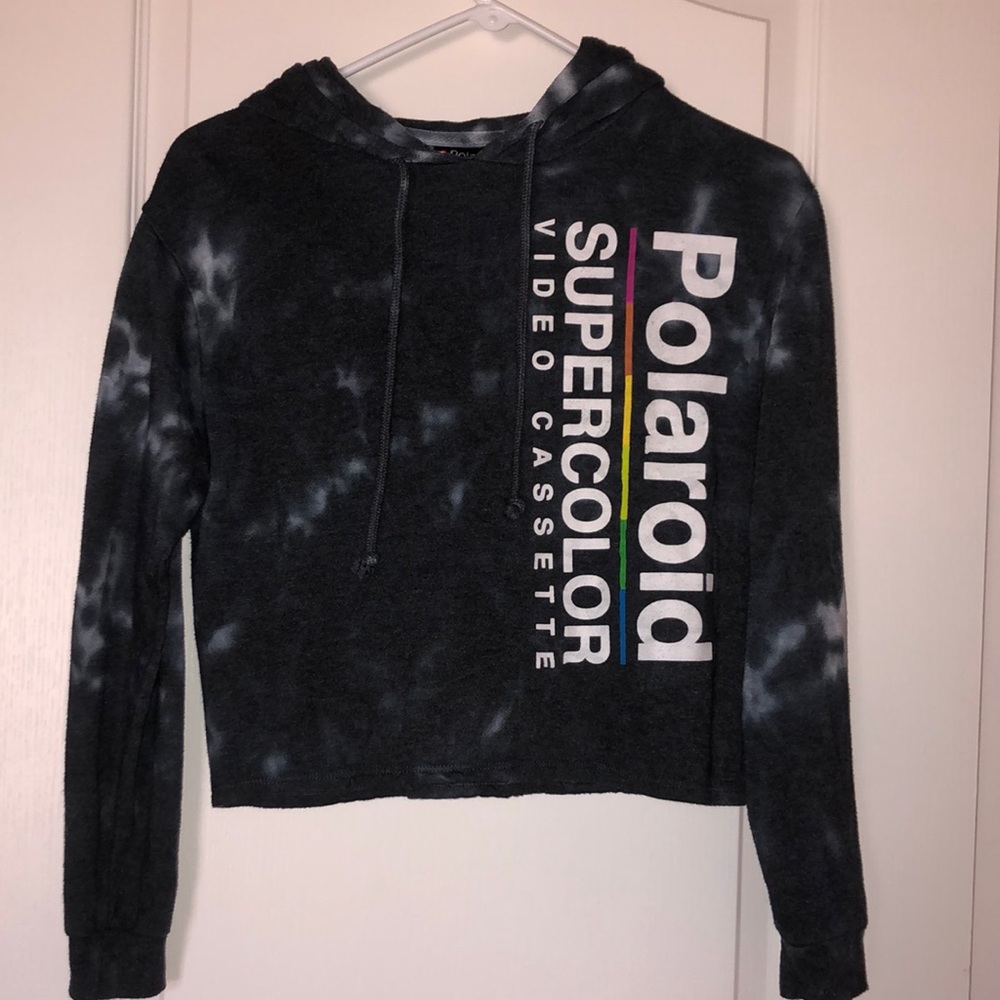 Polaroid long sleeve black cropped hoodie